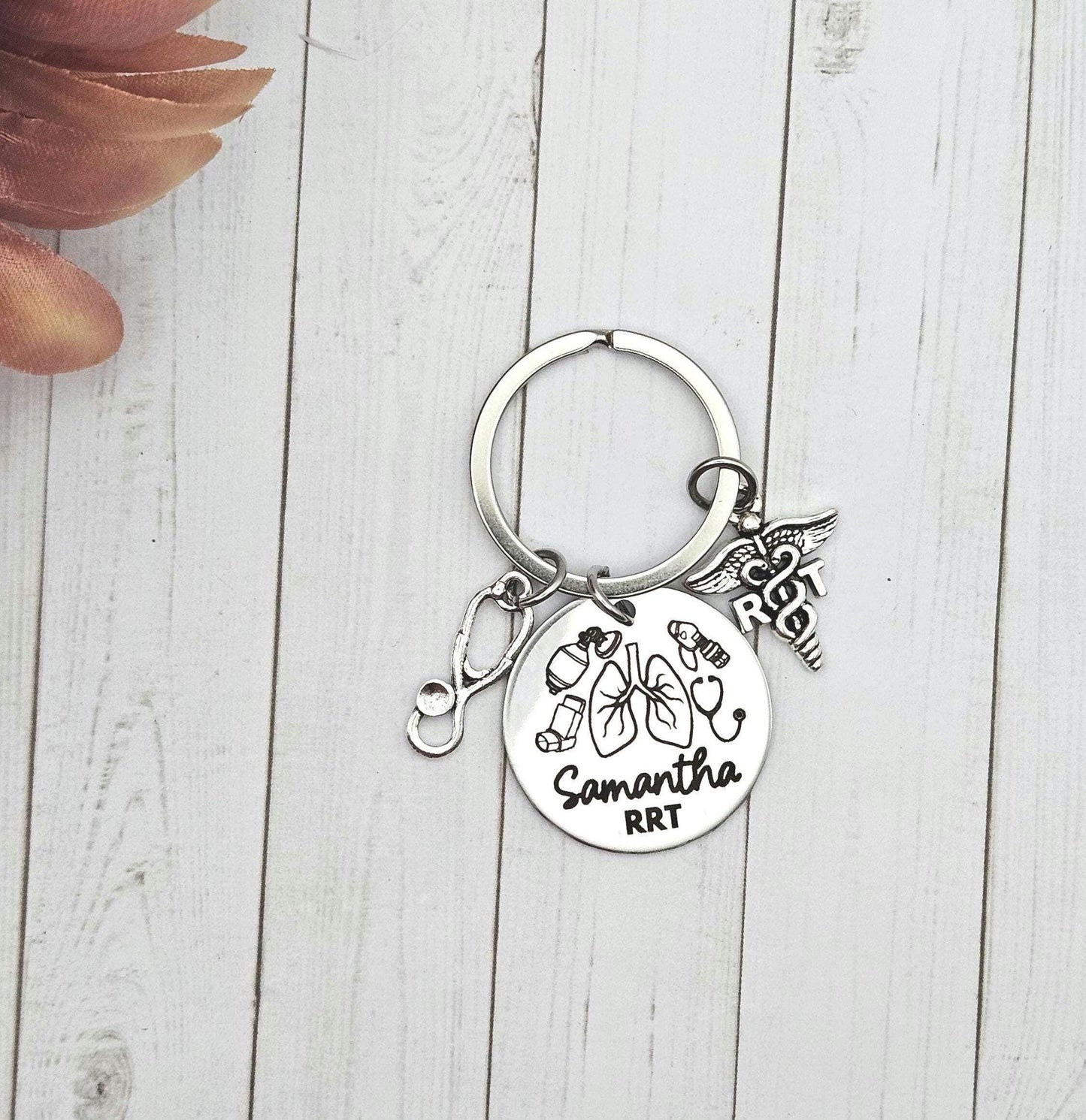 Personalized Respiratory therapist Keychain Engraved RT Birthday Key Ring Gifts for her custom graduation Respiratory therapy keychain gift