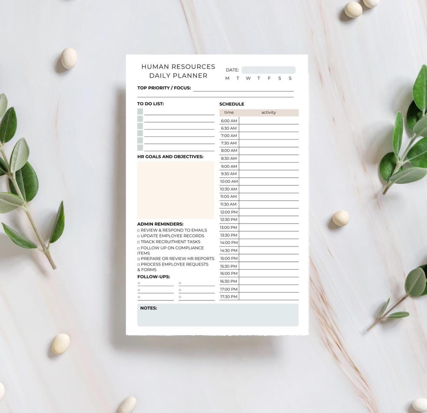 Human Resources Daily Planner Notepad | HR Task Organizer, Goals Objectives, Schedule Admin Tracker Office Pad human resources admin HRM