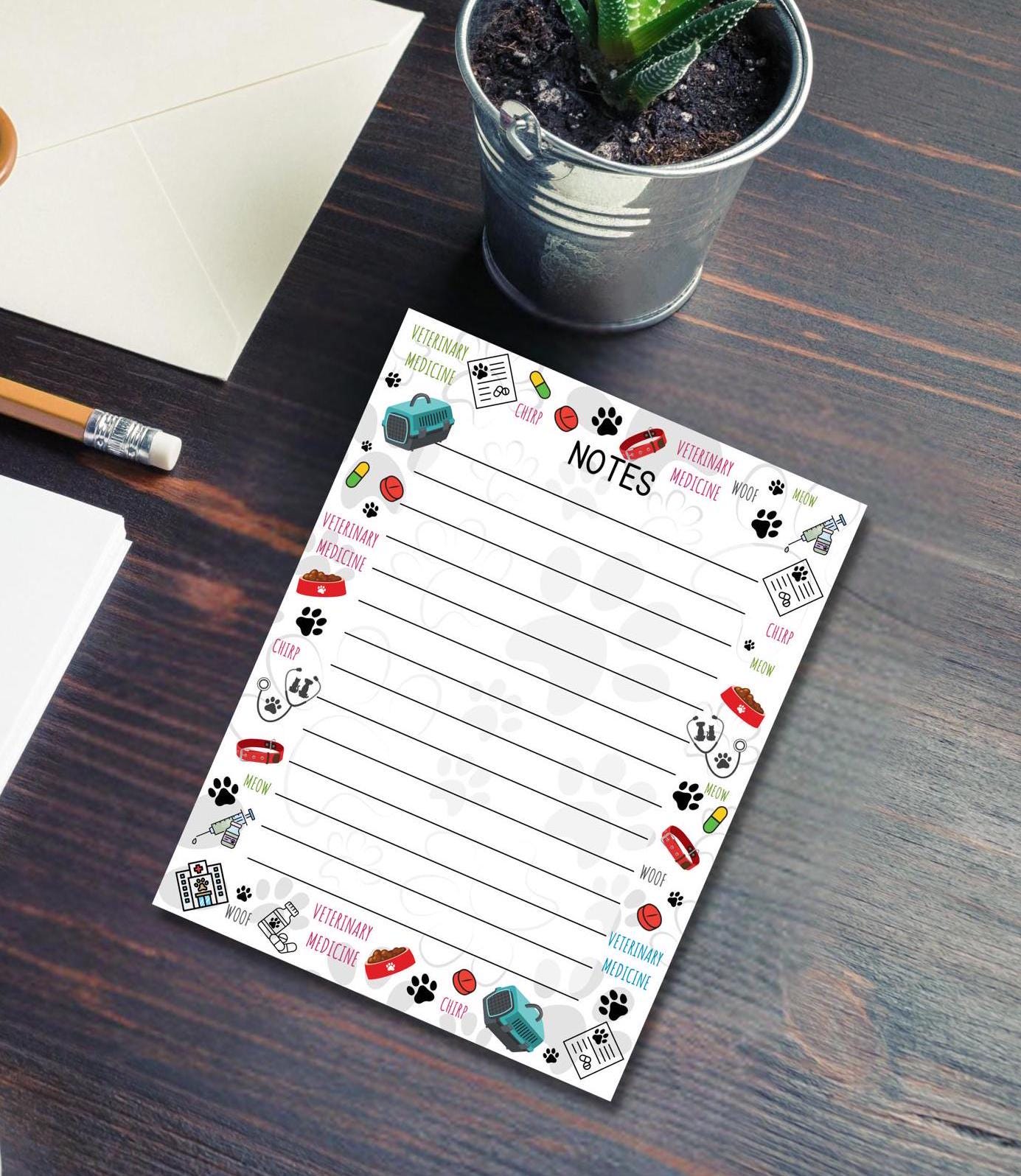 Veterinary Medicine note pad non sticky back vet tech veterinarian vet clerk gift graduation student stationery gift for veterinary student