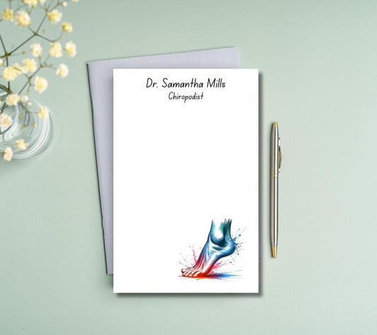 Personalized Chiropodist Notepad | 5.5x8.5" Foot Care Tear-Off Pad | Podiatry Office Stationery | Custom Name Clinic Notepad | 50 Sheets