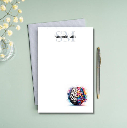 Custom Psychologist brain Monogram notepad PhD gift graduation student notes stationery handmade notepad Psychology notepad brain