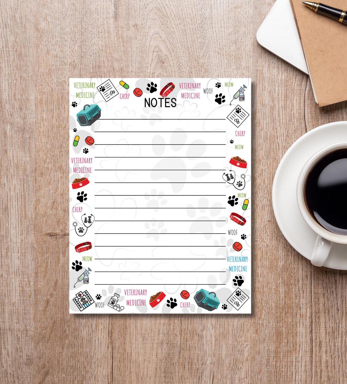 Veterinary Medicine note pad non sticky back vet tech veterinarian vet clerk gift graduation student stationery gift for veterinary student