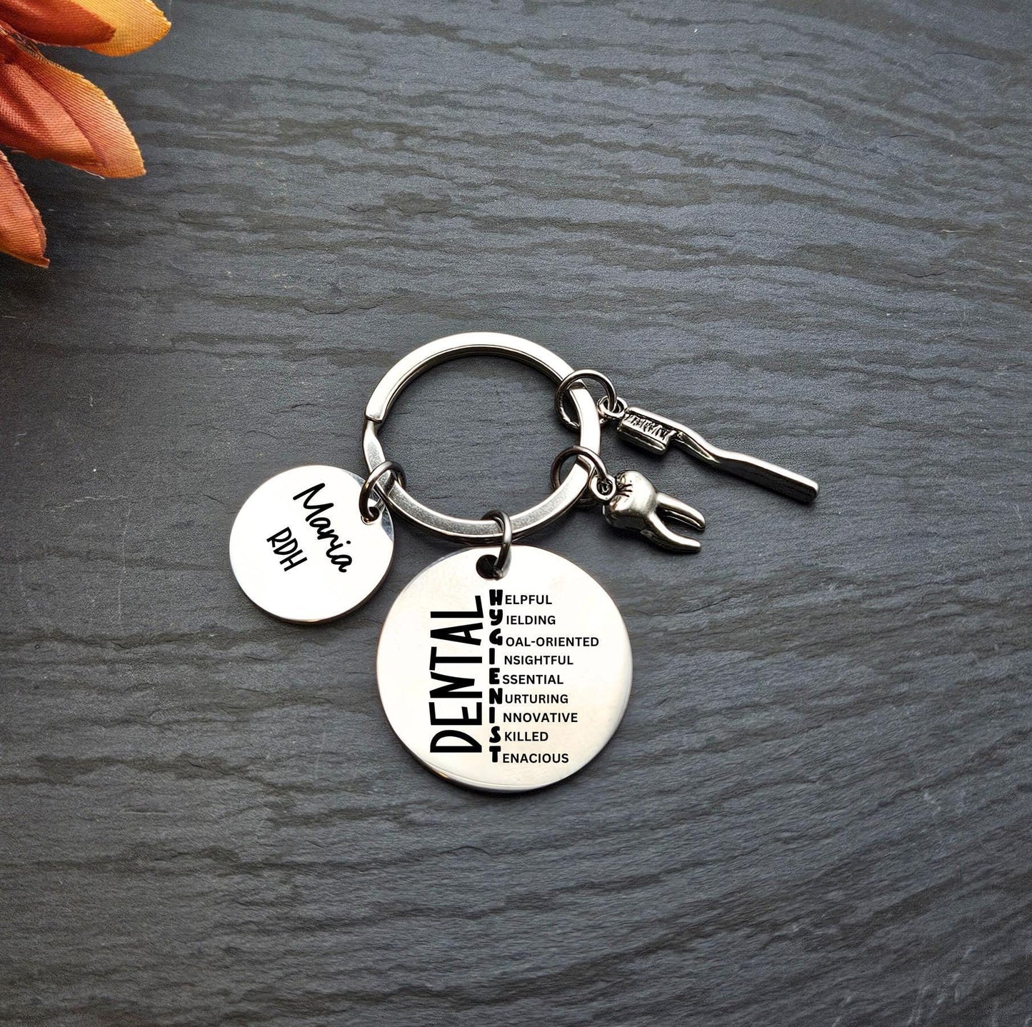 Personalized Dental Hygienist Keychain Engraved RDH gift Birthday Key Ring Gifts for graduation RDH dentistry gift keyring stainless steel