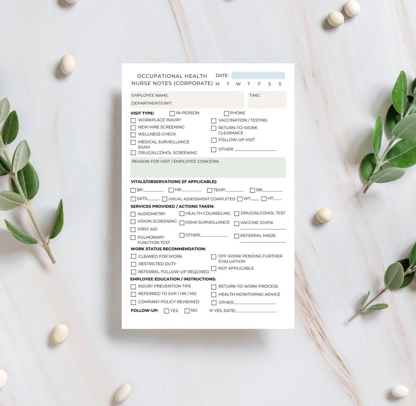 Occupational Health Nurse Session Notes – Corporate & Community Setting | Medical Notepad for OHNs | RN Notepad OHN Workplace safety notes