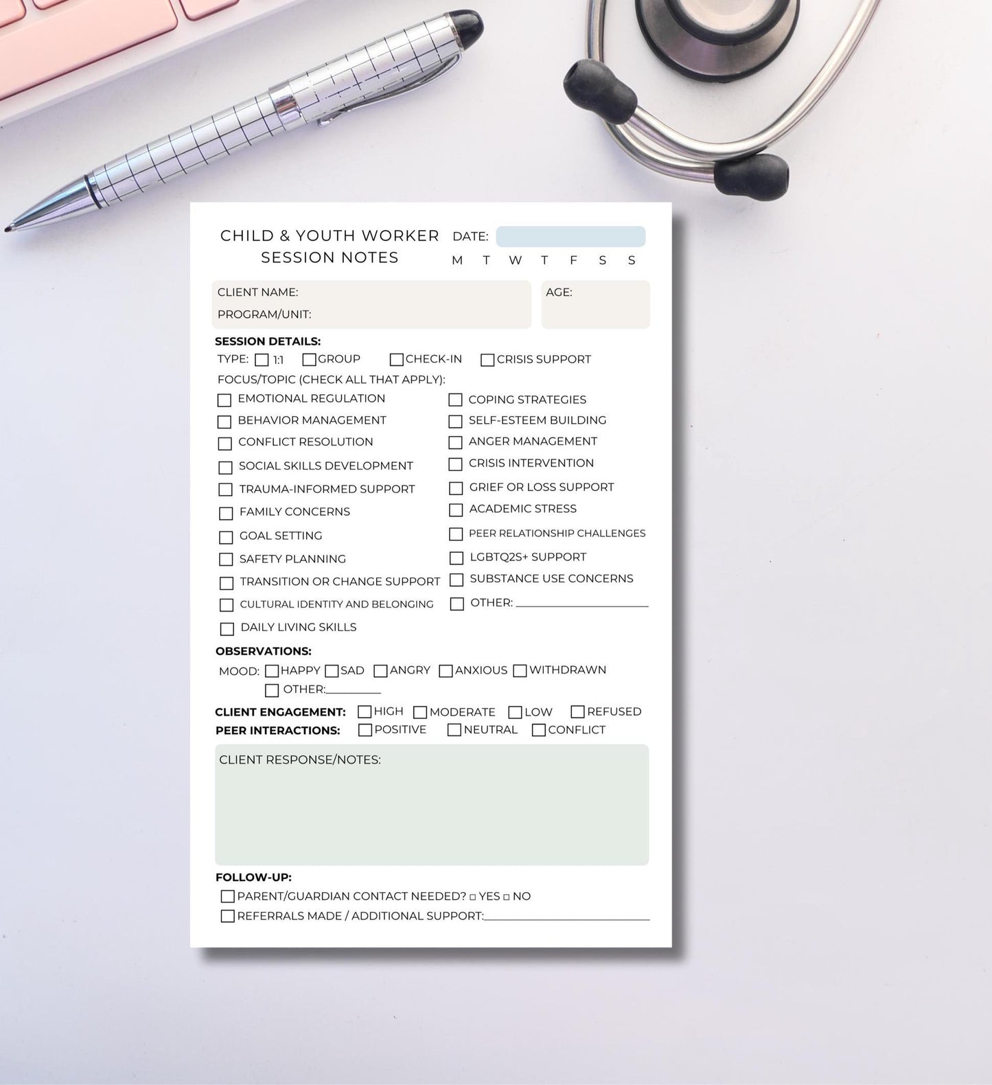 Child and Youth Worker Session Notes Notepad | CYW Client Log | Behavioral Support Record | School & Community Use | 5.5x8.5" Notepad