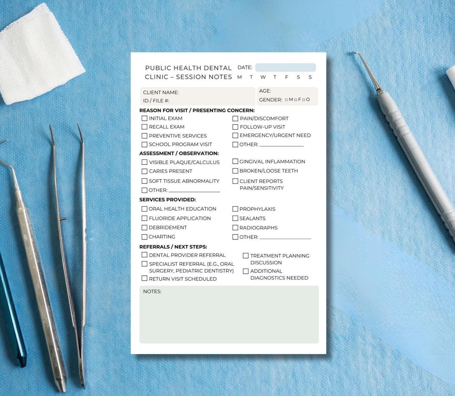 Public Health Dental Hygienist Session Note Notepad | 5.5"x8.5" Oral Health Documentation Pad | 50 Tear-Off Sheets for School & Clinic Use