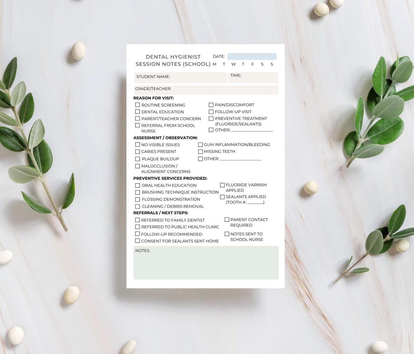 School Dental Hygienist Session Notes | Oral Health Notepad for School Screenings | Dental Documentation Pad | 5.5x8.5" | 50 Tear-Off Sheets