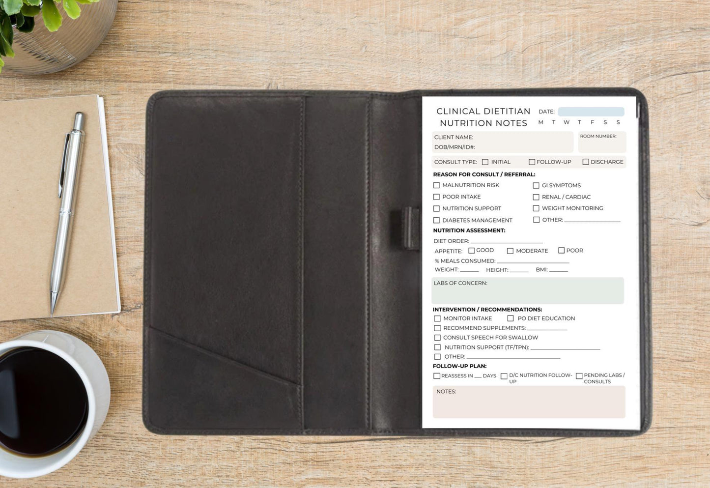 Clinical Dietitian Session Notepad | Hospital Nutrition Consult Form | Acute Care RD Notepad | Dietitian RD Nutrition Support Documentation