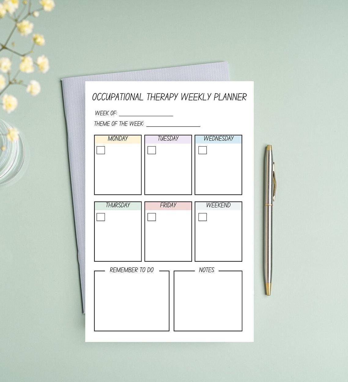 Occupational Therapist weekly planner non sticky back things OT notepad gift notepad student stationery handmade undated list notes OTA