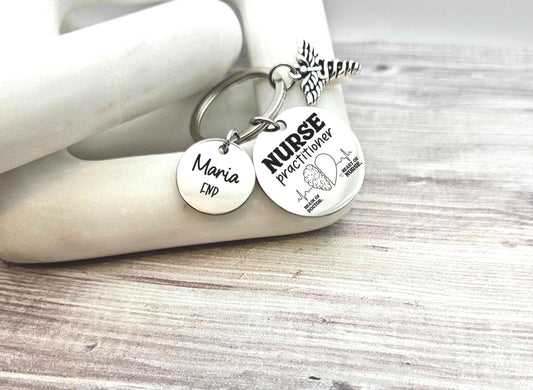 Personalized Nurse Practitioner Keychain Engraved RN NP Birthday Key Ring Gifts custom graduation nursing student keyring nurse practitioner