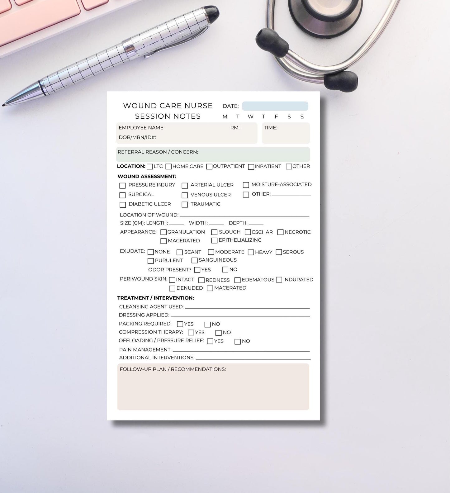 Wound Care Nurse Notepad | 5.5x8.5” Clinical Notes for Wound Assessment | Compact Wound Charting Pad for Home Health & Hospital Nurses