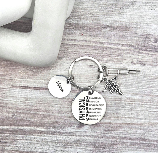 Personalized Physical Therapy Keychain Engraved PT Birthday Key Ring Gifts for her custom graduation physical therapy keyring gift PTA