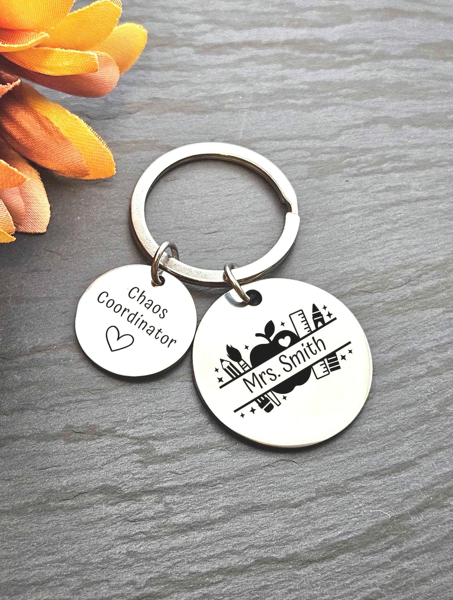 Personalized Teacher Engraved Monogram keychain teacher supplies Key Ring Gift for her teaching custom keychain school teacher gift educator