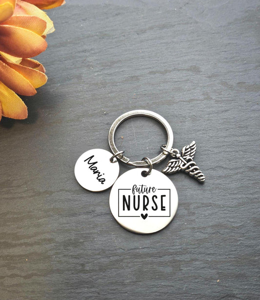Personalized Future Nurse Keychain Engraved RN LPN Birthday Key Ring Gifts for her custom graduation nursing student keyring gift