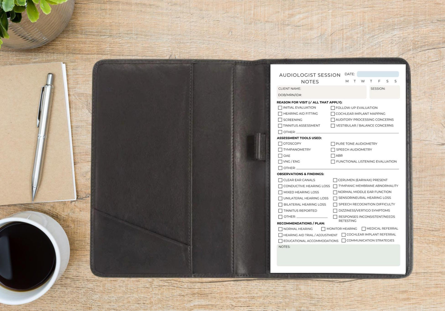 Audiologist Session Note Notepad Hearing Evaluation Checklist ENT Office Supplies Audiology Clinic Documentation 5.5x8.5 Tear-Off Pad