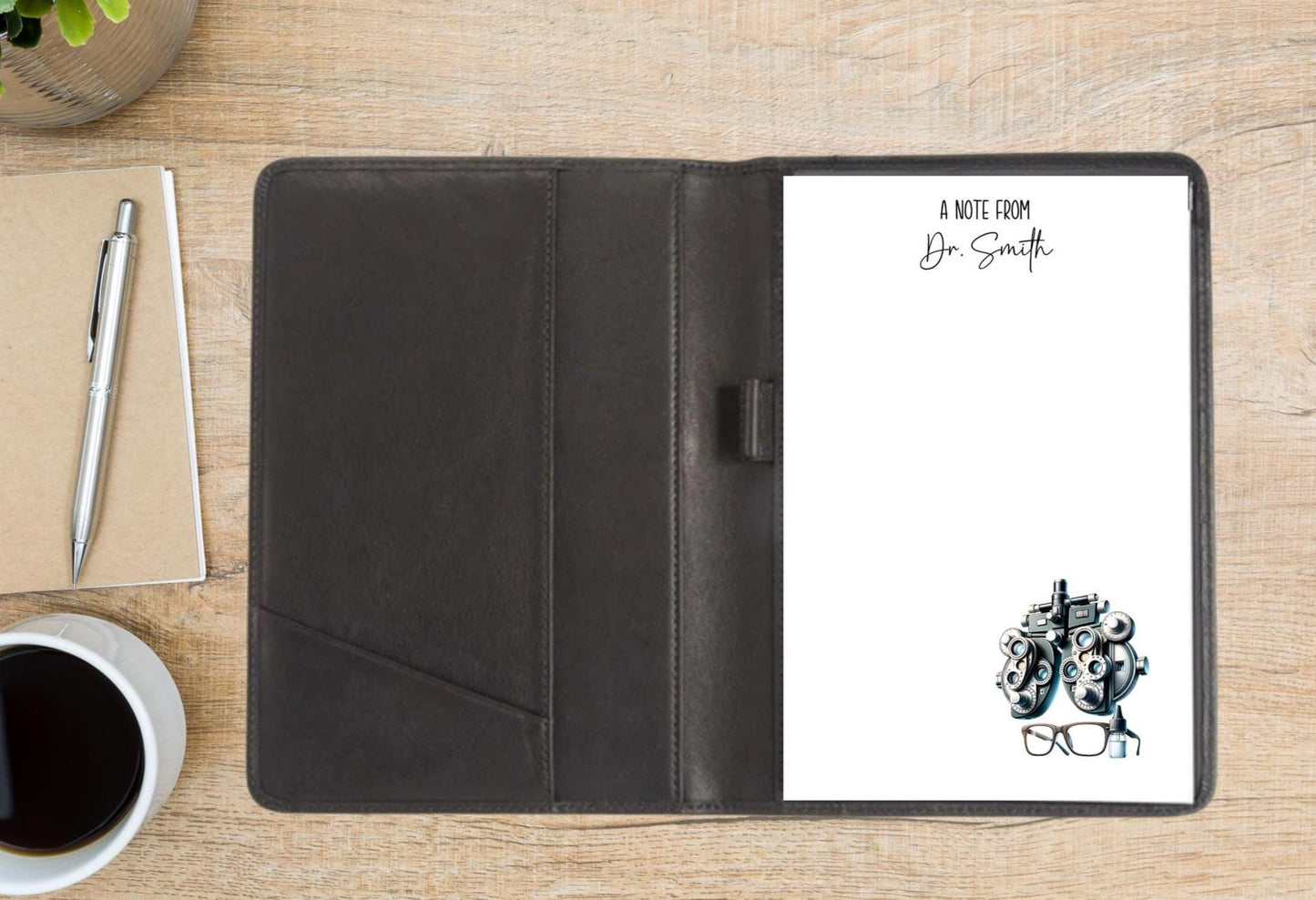 Personalized Optometrist Notepad – Eye Doctor Stationery with Glasses, Eye Drops & Equipment – Custom Name Notepad for Ophthalmologists