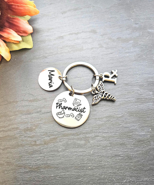 Personalized Pharmacist Keychain Engraved pharmacy Birthday Key Ring Gifts for her custom graduation pharmacist gift custom for him keychain