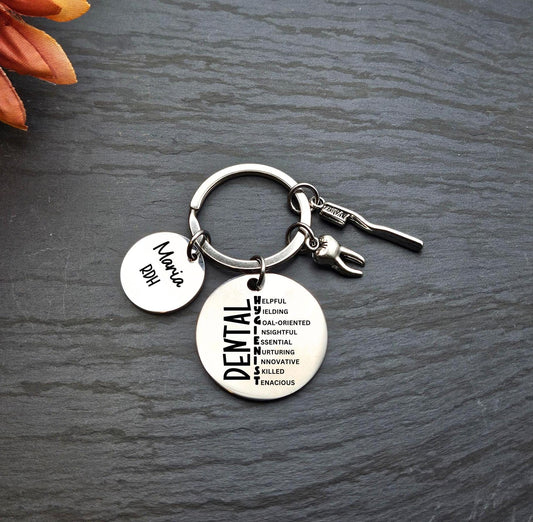 Personalized Dental Hygienist Keychain Engraved RDH gift Birthday Key Ring Gifts for graduation RDH dentistry gift keyring stainless steel