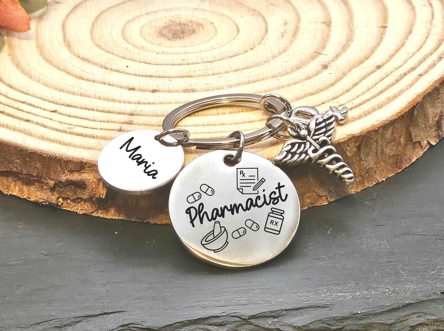 Personalized Pharmacist Keychain Engraved pharmacy Birthday Key Ring Gifts for her custom graduation pharmacist gift custom for him keychain