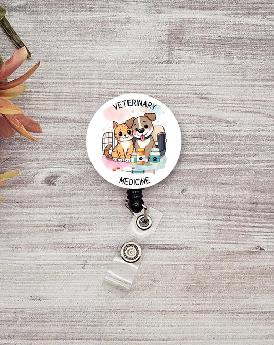 Cute Veterinary Medicine humor veterinary medicine button name badge holder vet tech gift student badge reel veterinary tech gift