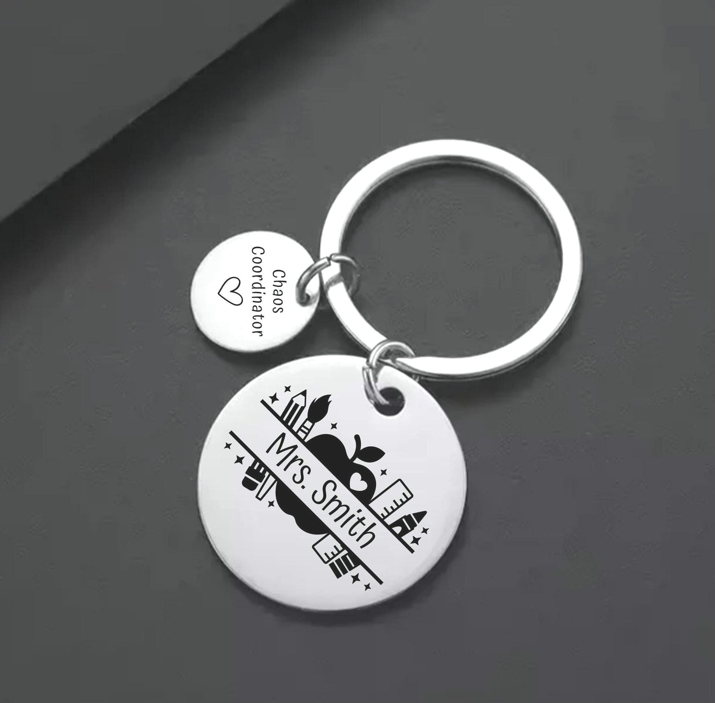 Personalized Teacher Engraved Monogram keychain teacher supplies Key Ring Gift for her teaching custom keychain school teacher gift educator