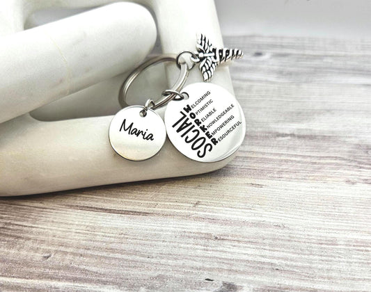 Personalized Social Worker Keychain Engraved MSW Key Ring Gift custom graduation social worker keyring gift RSW social service gift keychain