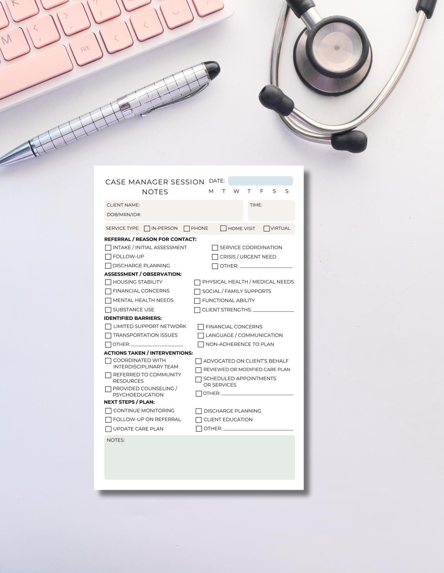 Case Manager Session Note Notepad | Professionally Informed Care Coordination Log Social Work & Medical Case Notes Pad Case Management Gift