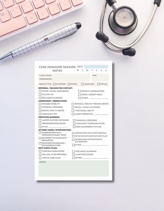 Case Manager Session Note Notepad | Professionally Informed Care Coordination Log Social Work & Medical Case Notes Pad Case Management Gift