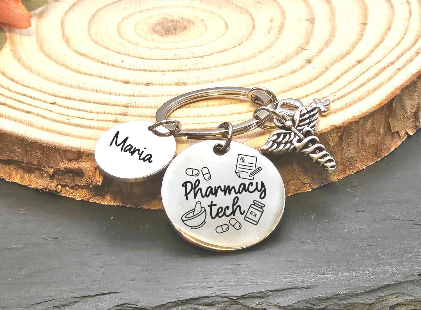 Personalized Pharmacy tech Keychain Engraved Birthday PT Key Ring Gifts for her custom graduation pharmacy gift keychain for him pharmacy