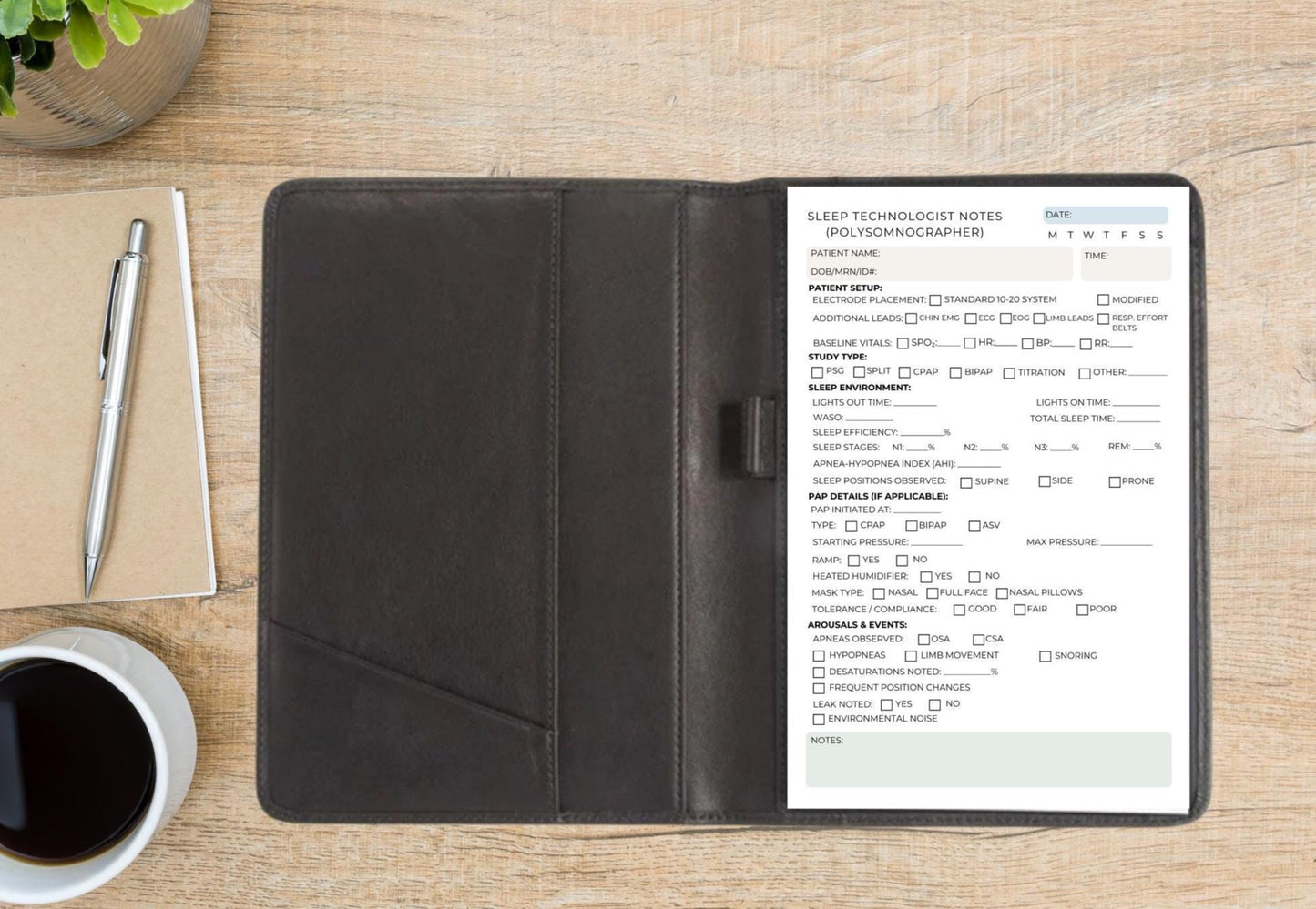 Sleep Technologist Notepad | Polysomnographer Sleep Study Log | Sleep Tech Session Notes for PSG, Titration, and Patient Monitoring