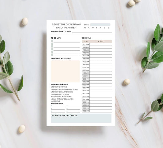 Registered Dietitian Daily Planner Notepad | Nutrition Task Organizer, Schedule & Charting Tracker | Clinical RD Pad daily planner Dietitian