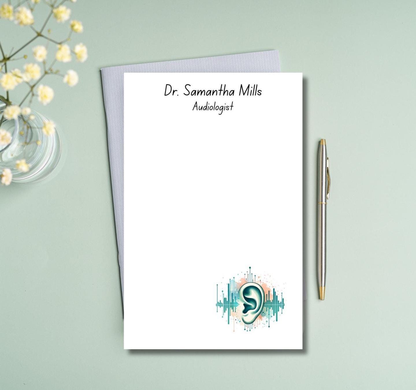 Audiologist Notepad | Human Ear with Sound Waves Tear-Off Pad | Hearing Clinic Stationery | Audiology Gift | 50 Sheets Audiology gift