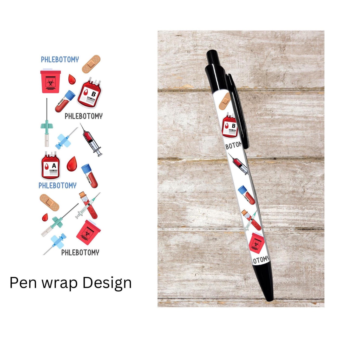 Phlebotomy phlebotomist ballpoint pen black ink blood draw gift graduation student stationery gift for phlebotomy retractable pen