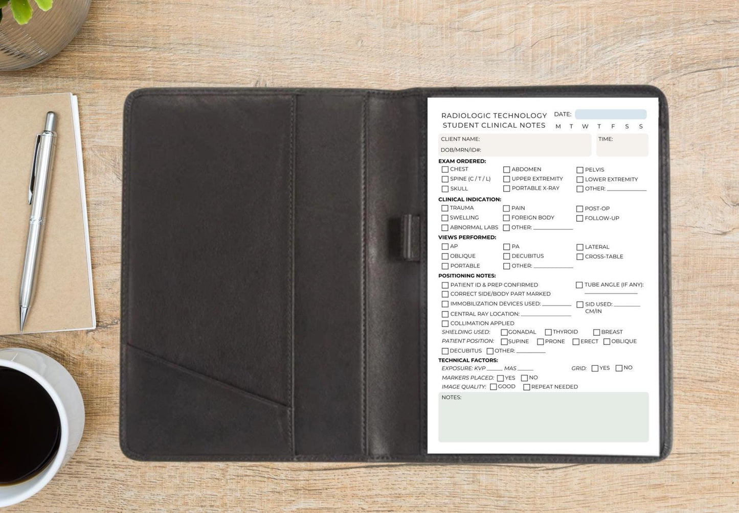 Radiologic Technology Student Clinical Reference Notepad | X-ray Tech School Cheat Sheet | 5.5x8.5” Clinical Tracker for Rad Tech Students