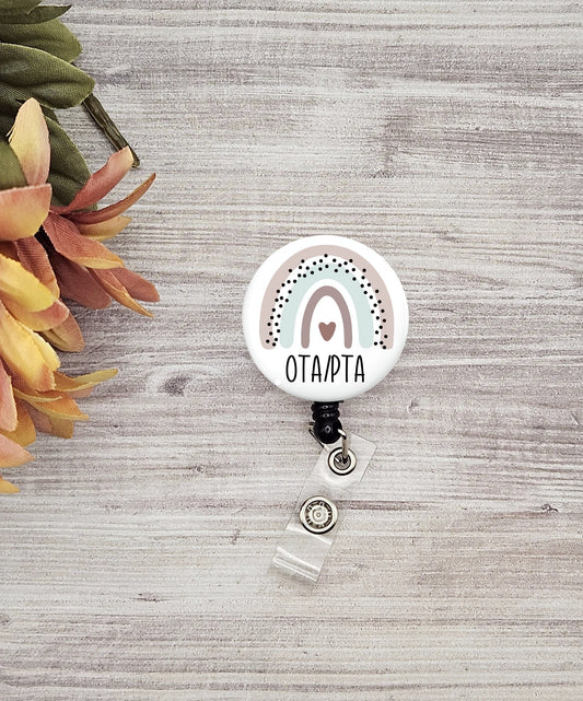 Occupational and Physical Therapist assistant button name badge holder rainbow detail OTA PTA gift graduation occupational therapy gift
