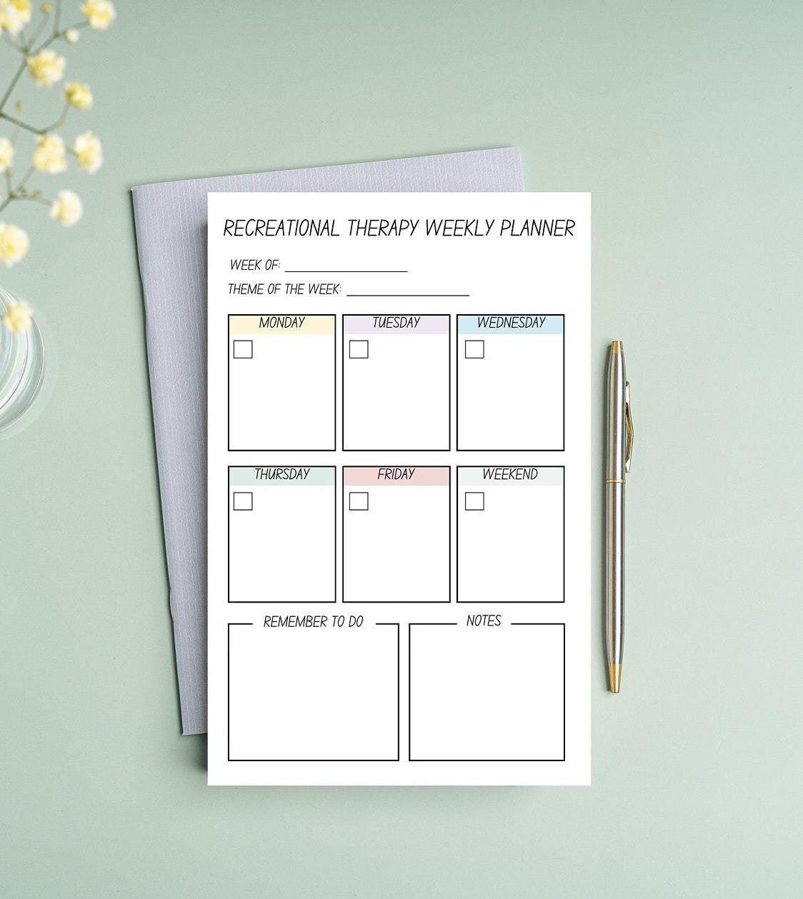 Recreation Therapy weekly planner non sticky back things RT notepad gift notepad student stationery handmade undated list notes therapist