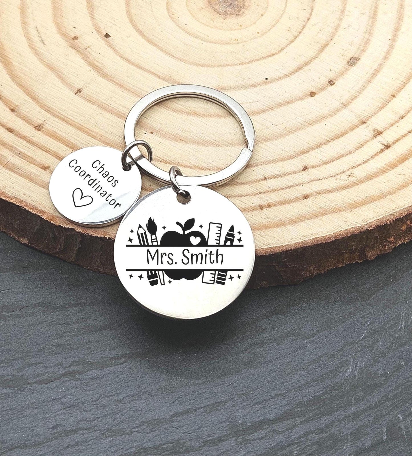 Personalized Teacher Engraved Monogram keychain teacher supplies Key Ring Gift for her teaching custom keychain school teacher gift educator