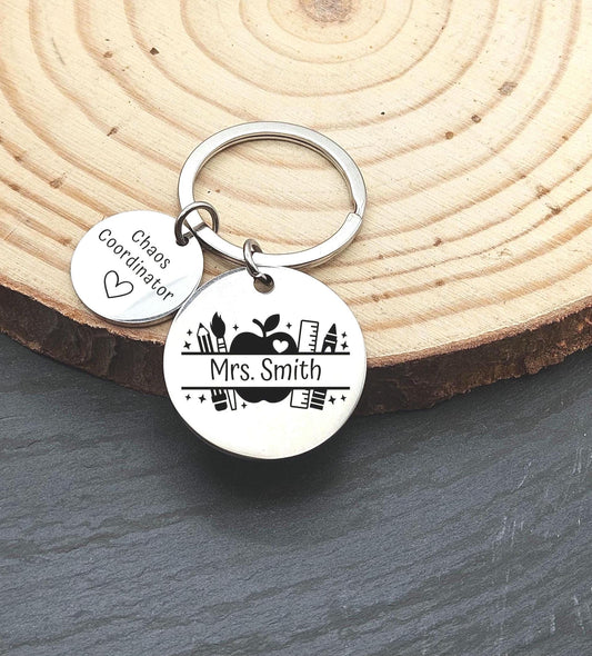Personalized Teacher Engraved Monogram keychain teacher supplies Key Ring Gift for her teaching custom keychain school teacher gift educator