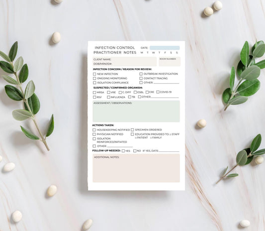 Infection Control Practitioner Session Notes Hospital Infection Prevention Notepad | ICP Documentation Log ICP notes infection control form