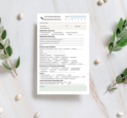 Veterinarian Session Notepad | Veterinary Client Visit Notes Vet SOAP Format Pad | DVM Patient Charting Sheet | Vet Clinic Supplies