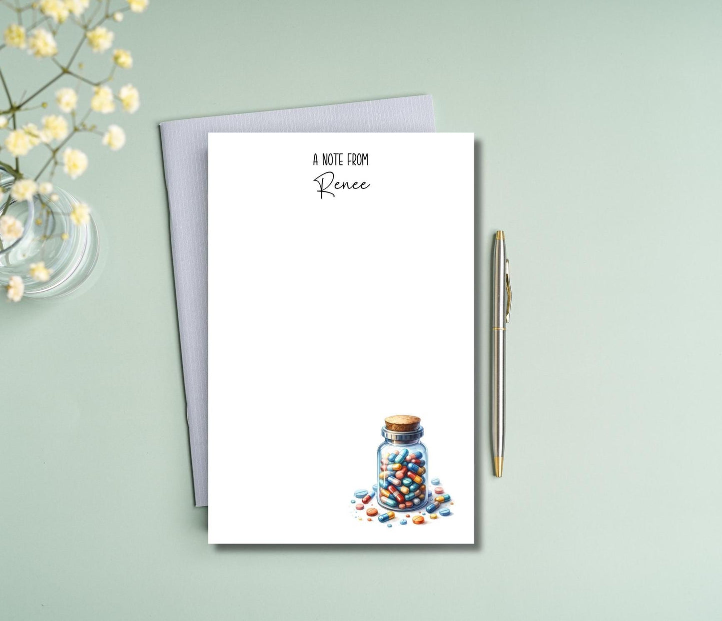 Personalized Pharmacy medication themed notepad non sticky back pharmacist pharmacy tech gift graduation notes stationery handmade notepads