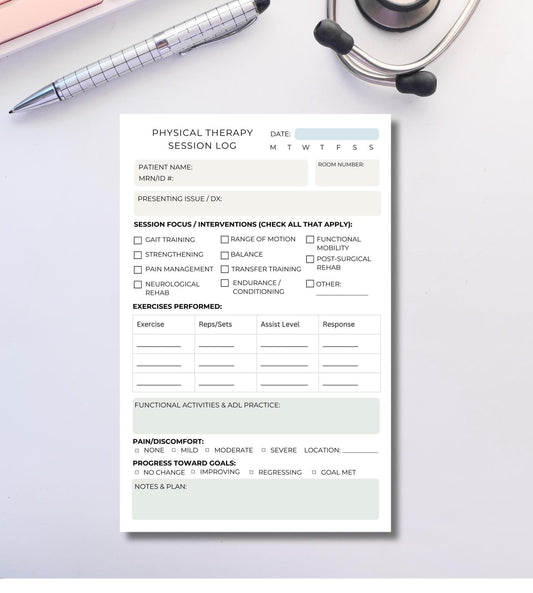 Physical Therapy Session Log Notepad – Soft Boho Design | 5.5” x 8.5” Daily PT Progress Tracker | OT & Rehab Documentation Pad PTA session