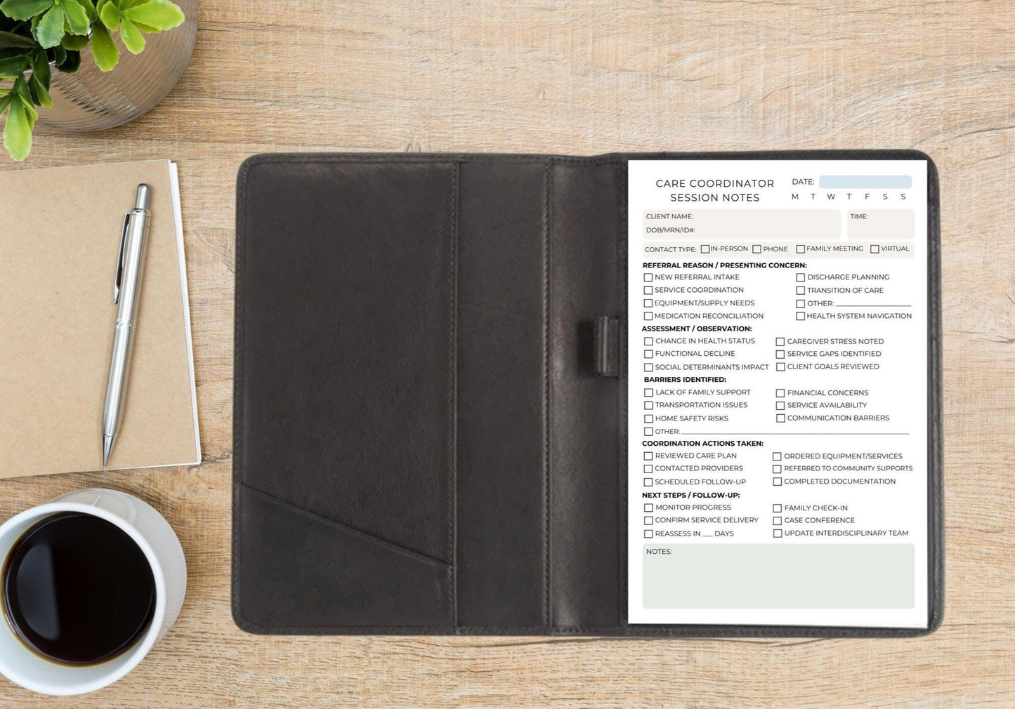 Care Coordinator Session Note Notepad Case Management Notes Social Work Documentation Healthcare Professional Notepad Health Care Navigator