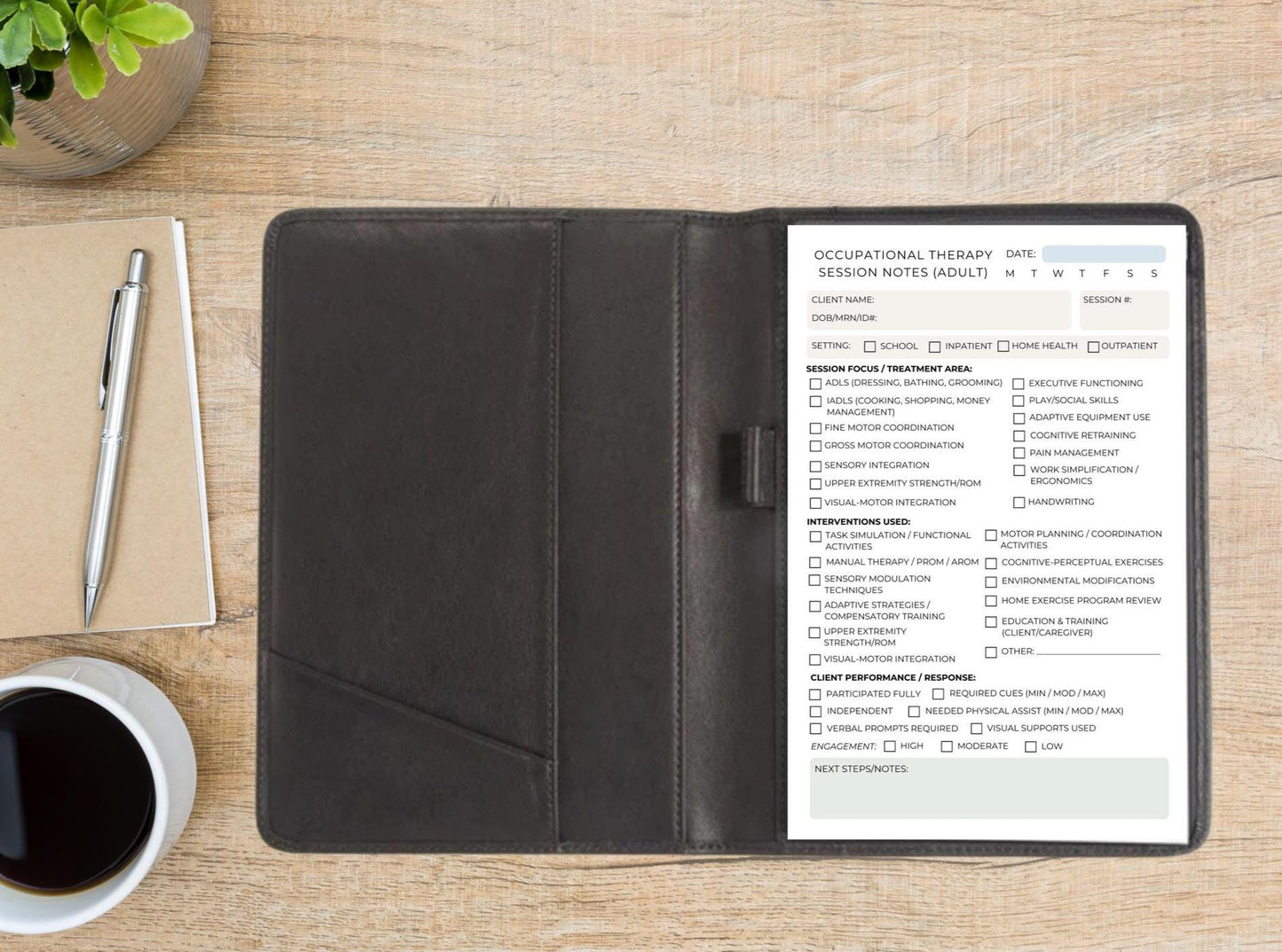 Occupational Therapy Session Notes Notepad | OT Adult Documentation Tool for Inpatient Outpatient Home Health Therapist Paperwork Organizer