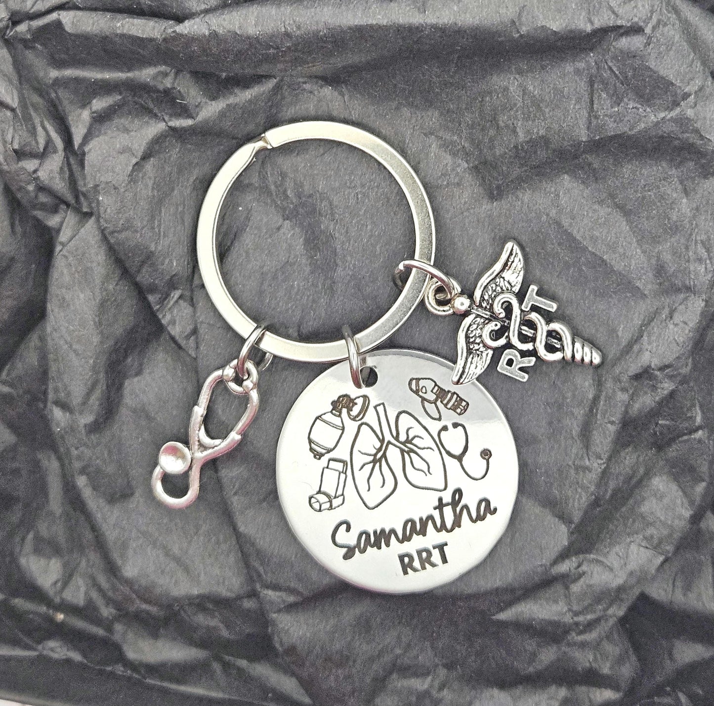 Personalized Respiratory therapist Keychain Engraved RT Birthday Key Ring Gifts for her custom graduation Respiratory therapy keychain gift