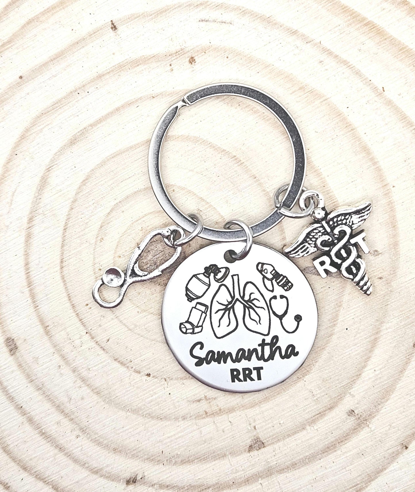 Personalized Respiratory therapist Keychain Engraved RT Birthday Key Ring Gifts for her custom graduation Respiratory therapy keychain gift