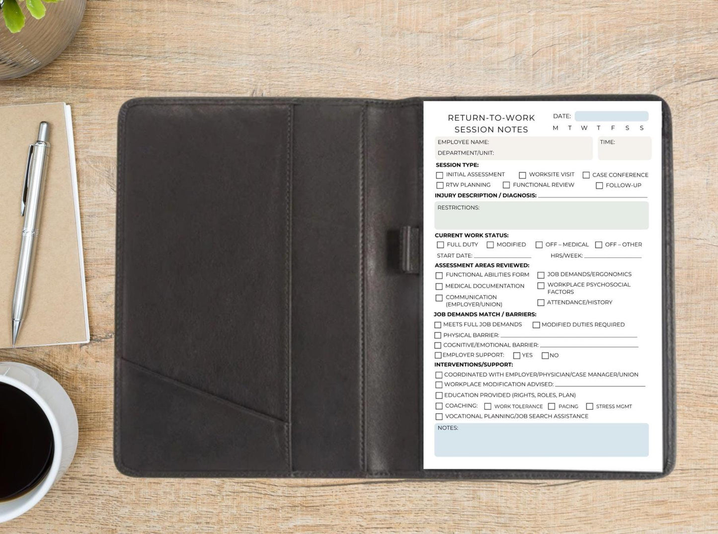 Return-to-Work Specialist Session Notes Notepad RTW Case Management Functional Abilities & Barriers Tracker RTW specialist Human Resources