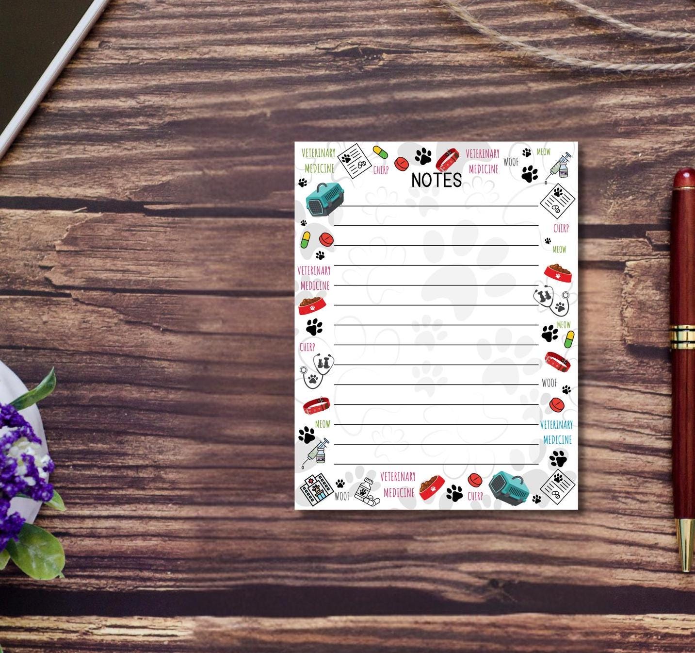 Veterinary Medicine note pad non sticky back vet tech veterinarian vet clerk gift graduation student stationery gift for veterinary student