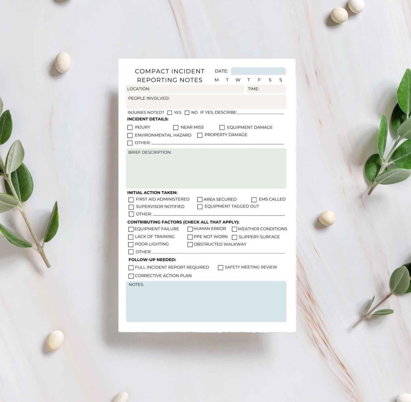 Compact Incident Snapshot Notepad for Health & Safety Professionals Quick Report Log Workplace Safety Documentation Workplace Health Safety