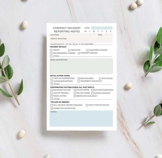 Compact Incident Snapshot Notepad for Health & Safety Professionals Quick Report Log Workplace Safety Documentation Workplace Health Safety